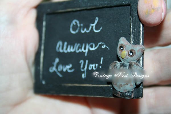 Owl Always Love You No.1:2 Dollhouse Miniature Handmade Wooden Framed Art image 2