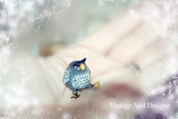 Porcelain Owl No.6 Dollhouse Miniature Handmade One of a Kind image 2