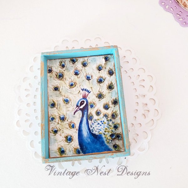Peacock No.2:2 Dollhouse Miniature Handmade Wooden Framed Art image 4