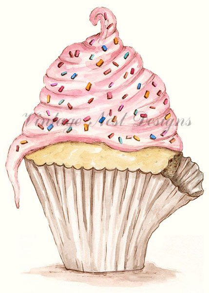 Cupcake No.5 Digital Prints Watercolor Painting image 0