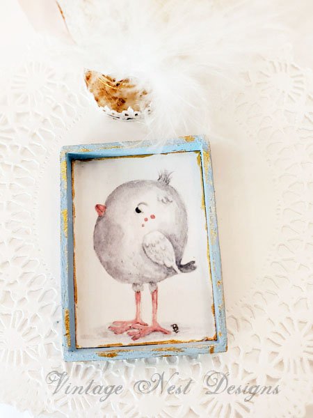 Pink Tweet No.1:2 Dollhouse Miniature Handmade Wooden Framed Art image 4