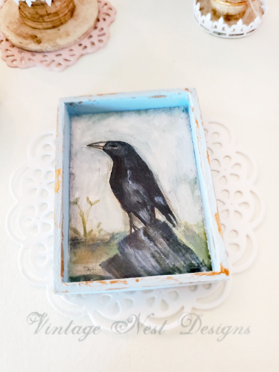 Old Crow No.1:2 Dollhouse Miniature Handmade Wooden Framed Art image 5