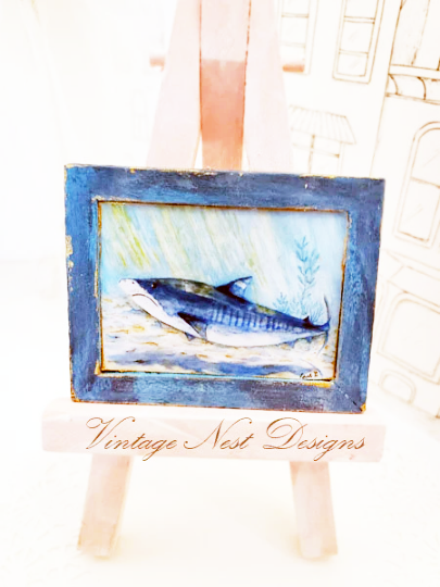 Shark No.1:1 Dollhouse Miniature Handmade Wooden Framed Art image 5