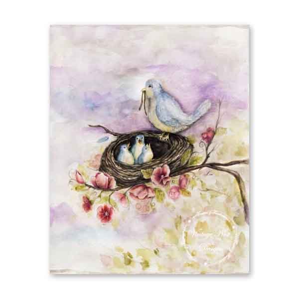 Bird Nest Roses No.6 Digital Prints Watercolor Painting image 1