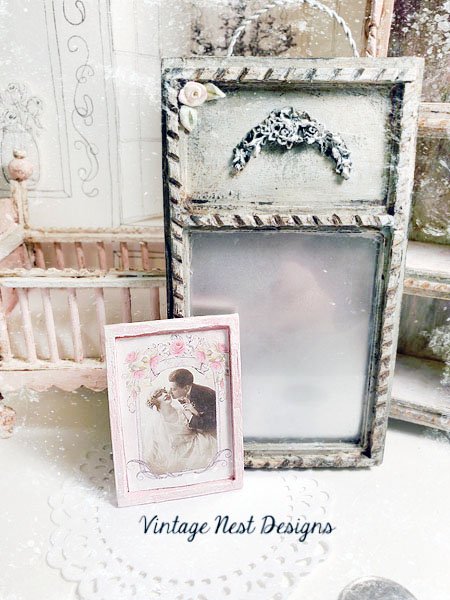 Vintage Couple in Love No.1:1 Dollhouse Miniature Handmade Framed Wooden Art image 4