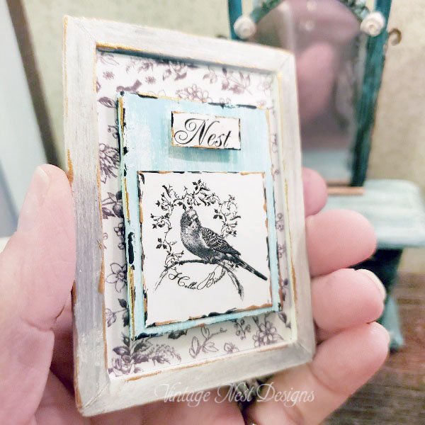 Paris Bird Nest Art No.1:1 Dollhouse Miniature Handmade Framed image 3