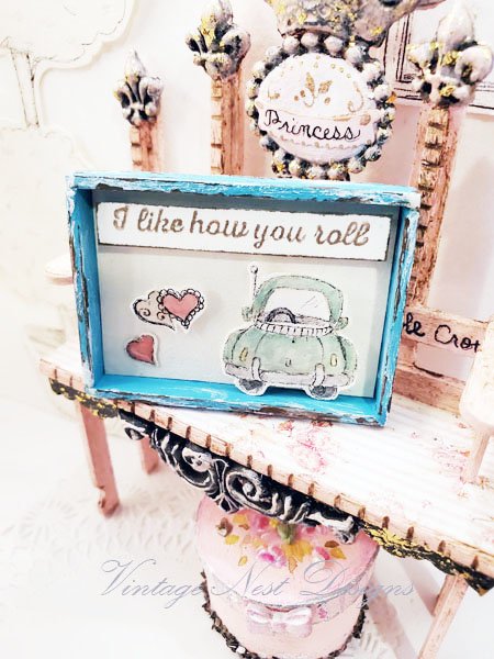 Valentine I Like How You Roll No.1 Dollhouse Miniature Handmade Framed Art image 7