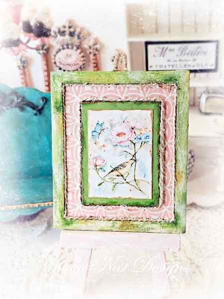Bird Nest Roses No.5:1 Dollhouse Miniature Handmade Wooden Framed Art image 4