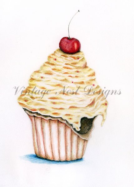 Cupcake No.10 Digital Prints Watercolor Painting image 0