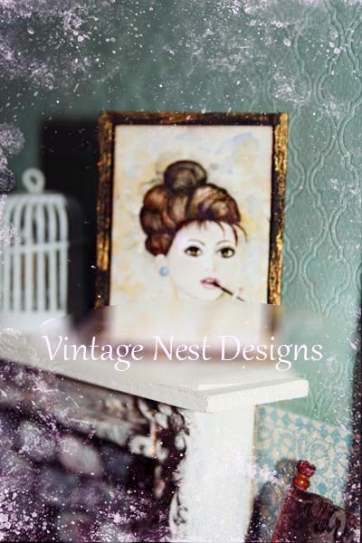Audrey Hepburn No.1:1 Dollhouse Miniature Handmade Wooden Framed Art image 3