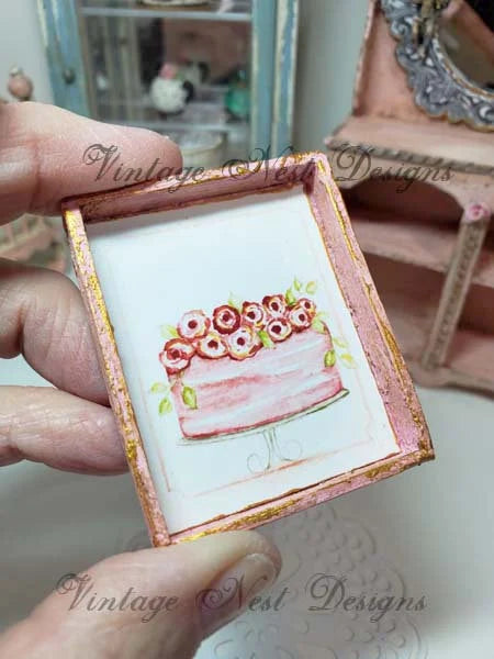 Cake No.4:3 Dollhouse Miniature Handmade Wooden Framed Art image 3