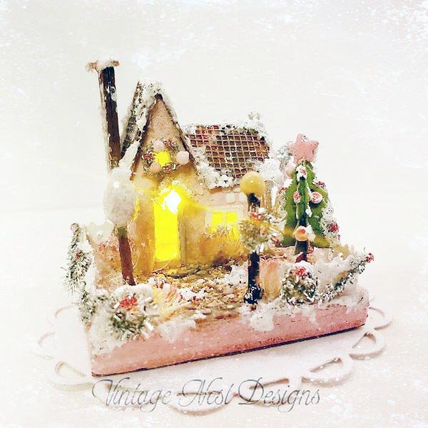 Christmas Putz Glitter Holiday House No.4 Handmade image 8