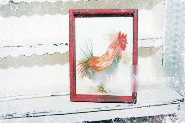 Rooster No.3:2 Dollhouse Miniature Handmade Wooden Framed Art image 3