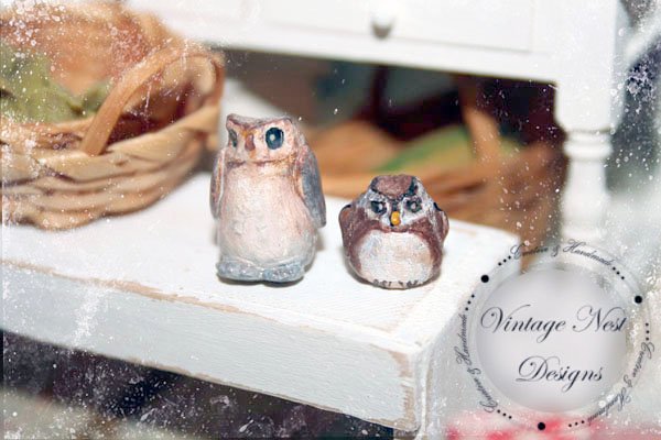 Porcelain Owl No.1 Dollhouse Miniature Handmade One of a Kind image 2