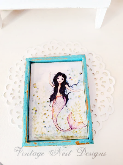 Under the Sea Mermaid No.1:1 Dollhouse Miniature Handmade Wooden Framed Art image 6