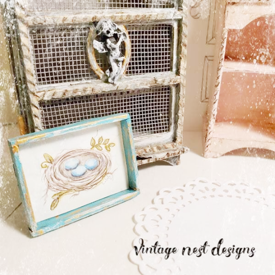 Bird Nest No.1:1 Dollhouse Miniature Handmade Wooden Framed Art image 7