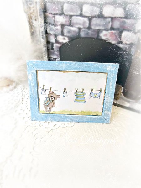 Baby Bear Nursery Art No.1:1 Dollhouse Miniature Handmade Wooden Framed Art image 4