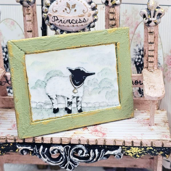 Nursery Lamb No.1:3 Dollhouse Miniature Handmade Wooden Framed Art image 5