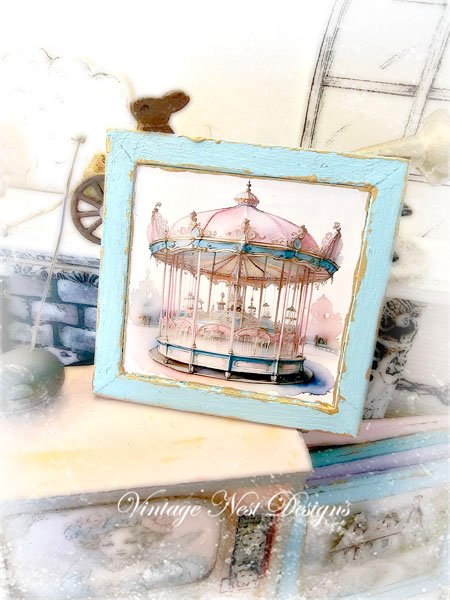 Carousel No.3:1 Dollhouse Miniature Handmade Wooden Framed Art image 4