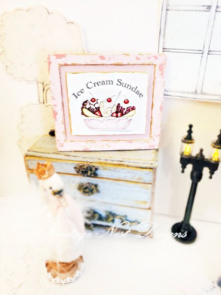 Banana Split No.1:6 Dollhouse Miniature Handmade Wooden Framed Art image 5