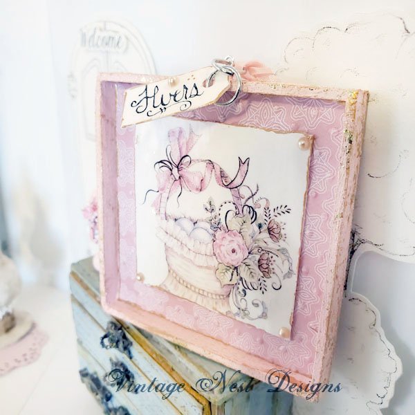 Basket of Flowers No.1:3 Dollhouse Miniature Handmade Wooden Framed Art image 5