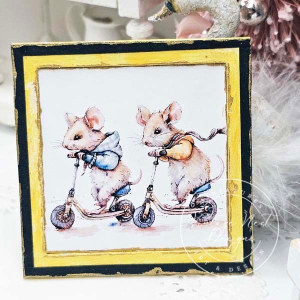 Nursery Mice No.1:2 Dollhouse Miniature Handmade Wooden Framed Art image 7