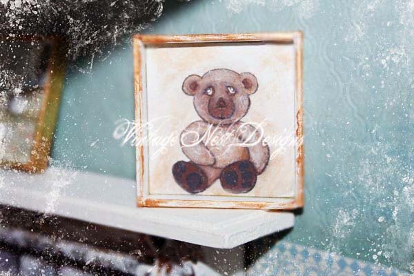 Bear No.1:1 Dollhouse Miniature Handmade Wooden Framed Art image 0
