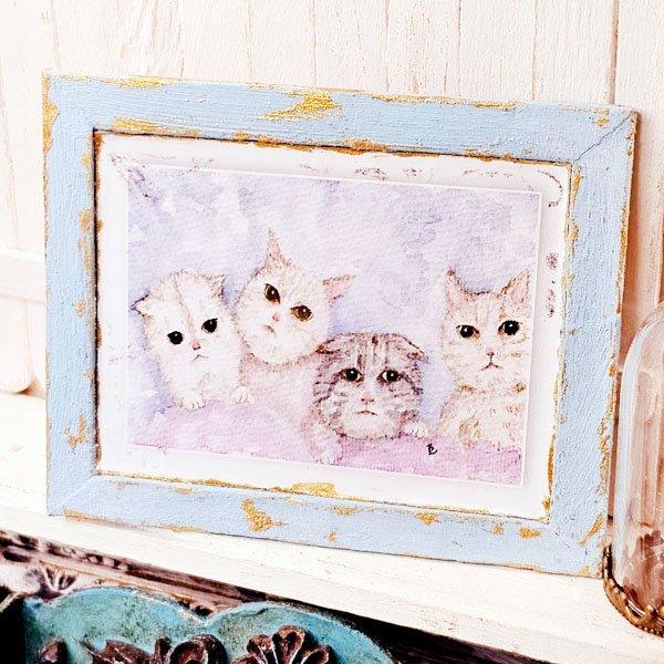 Kittens No.5:2 Dollhouse Miniature Handmade Wooden Framed Art image 5