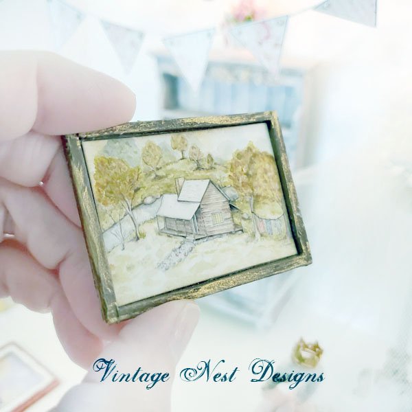 Cabin in the Woods No.1:1 Dollhouse Miniature Handmade Wooden Framed Art image 5