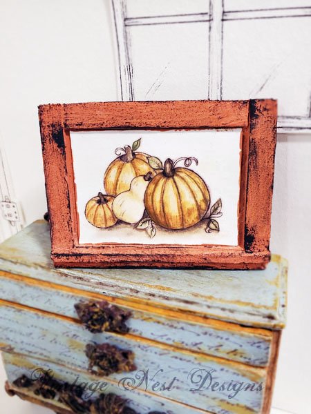 Pumpkins No.3:1 Dollhouse Miniature Handmade Wooden Framed Art image 3