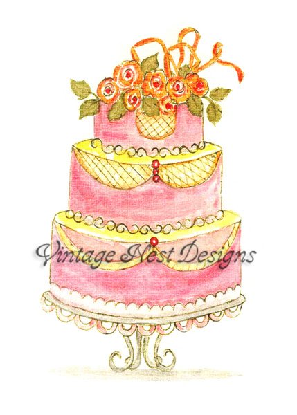 Cake No.3 Digital Prints Watercolor Painting image 0