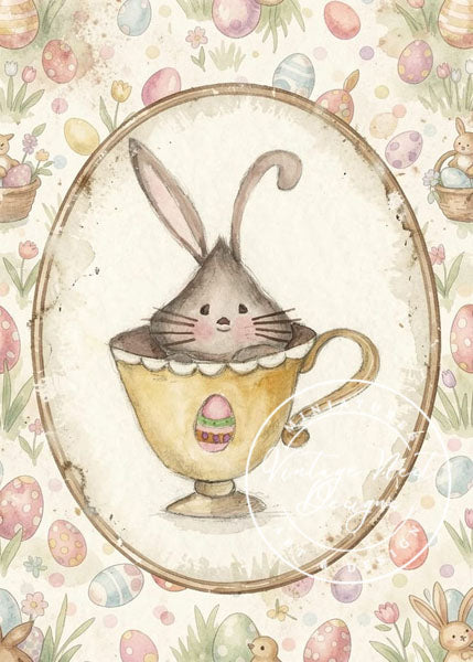 Digital Print Bunny in Cup No.1:1 Watercolor Instant Download