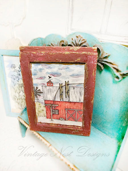 Dollhouse Miniature Farm Life No.17:1 Handmade for Dolls Wooden Framed Art