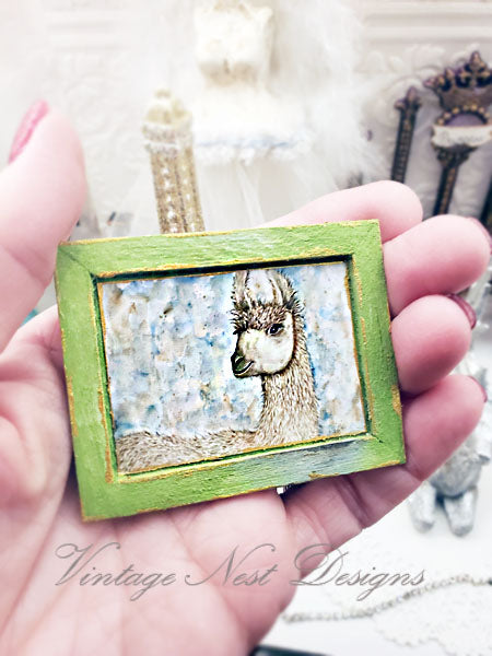 Miniature Llama No.1:1 Dollhouse Handmade Wooden Framed Art