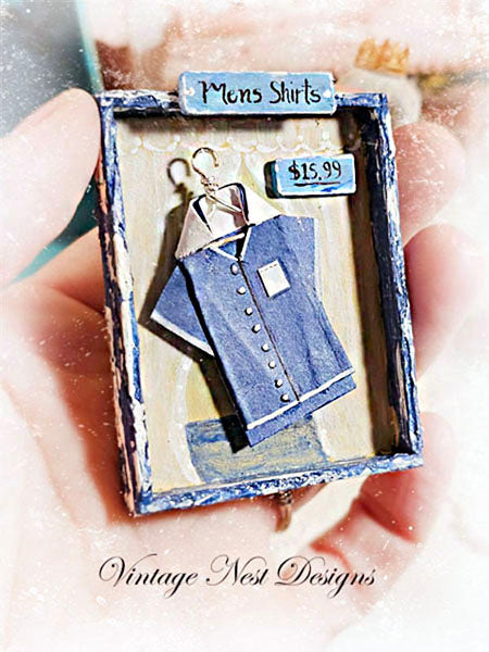 Miniature Man's Shirt No.1 Dollhouse Handmade Wooden Framed Art