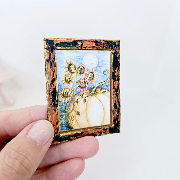 Pumpkin Patch No.6:1 Dollhouse Miniature Handmade Wooden Framed Art