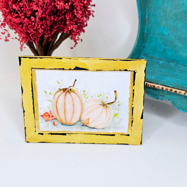 Pumpkins in Oils N°16:1 Tableau miniature fait main encadré de bois
