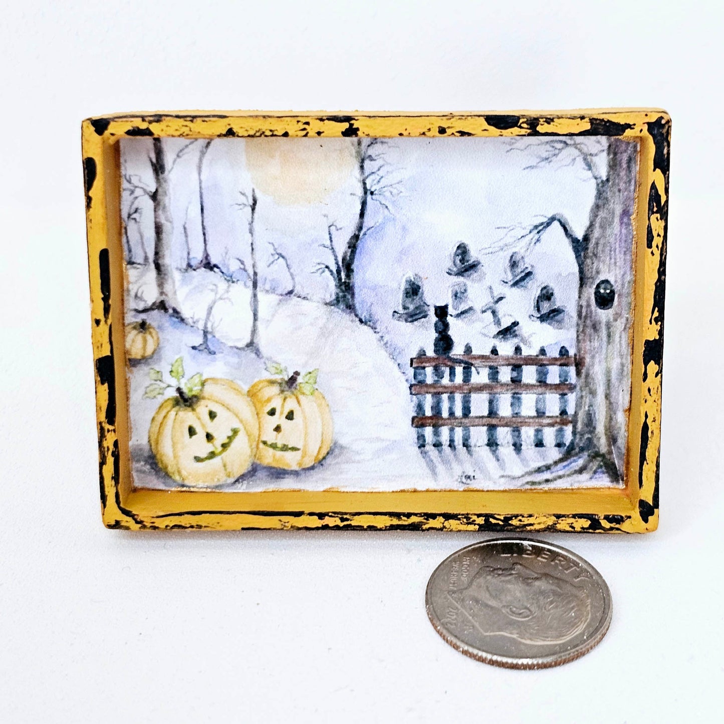 Citrouilles dans les bois n°1:2 Maison de poupée Miniature Art encadré en bois fait main