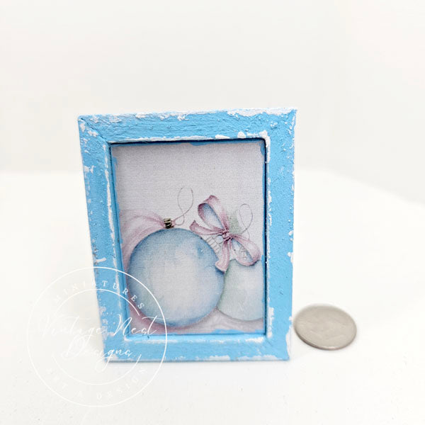Miniature Christmas Bulbs No.4:3 Art, Dollhouse Decor Wood Frame