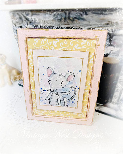 Souris miniature n°6-3 Cadre en bois rose Décoration murale de maison de poupée Échelle 1:12