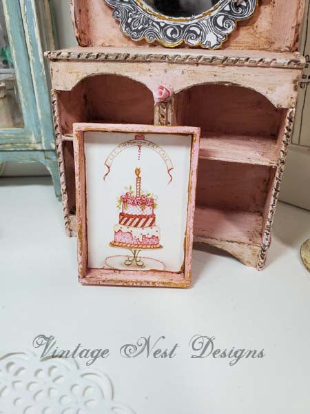 Gâteau Miniature de Maison de Poupée N°8:5 Tableau Encadré Fait Main en Bois