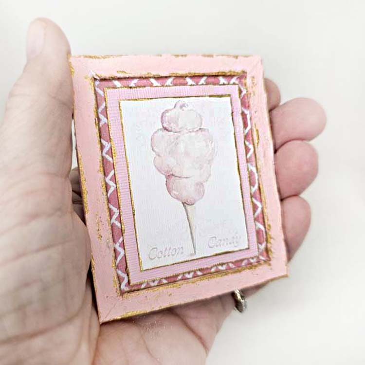 Miniature de maison de poupée Barbe à papa n°2:5 Œuvre d'art encadrée en bois faite à la main