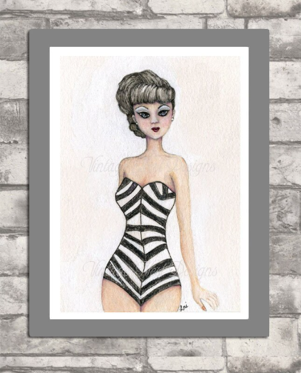Digital Print Barbie No.7:5 Watercolor Painting Instant Download