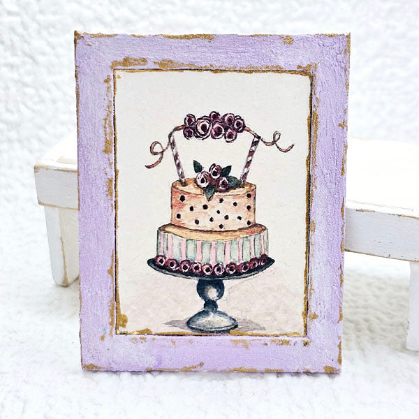 Miniature Cake No.5-6 Lavender Wood Frame Dollhouse Wall Decor 1:12 Scale