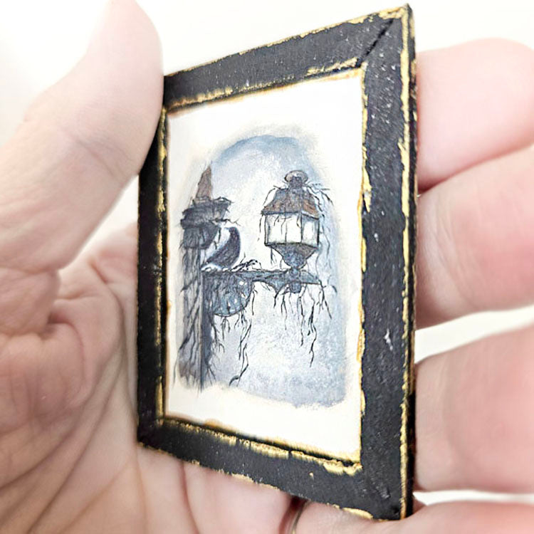 Crow Lantern No.1:6 Dollhouse Miniature Handmade Wooden Framed Art