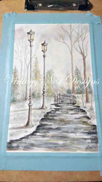 Digital Print A Walk in the Park No.1 Watercolor Painting Instant Download