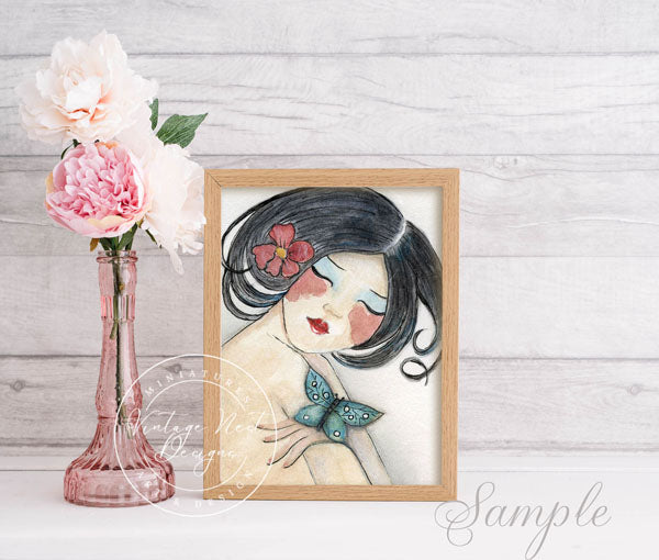 Tableau Numérique Femme Asiatique N°1 Aquarelle Téléchargement Instantané