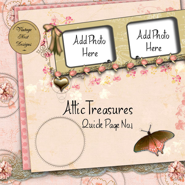 Digital Scrapbooking Attic Treasures Quick Page No.1 Instant Download