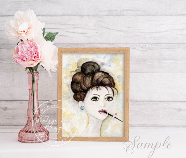 Digital Prints Audrey Hepburn No.1 Watercolor Painting Instant Download