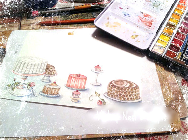 Boulangerie Pâtisserie Votre Propre Logo No.1 Impression Numérique Peinture Aquarelle